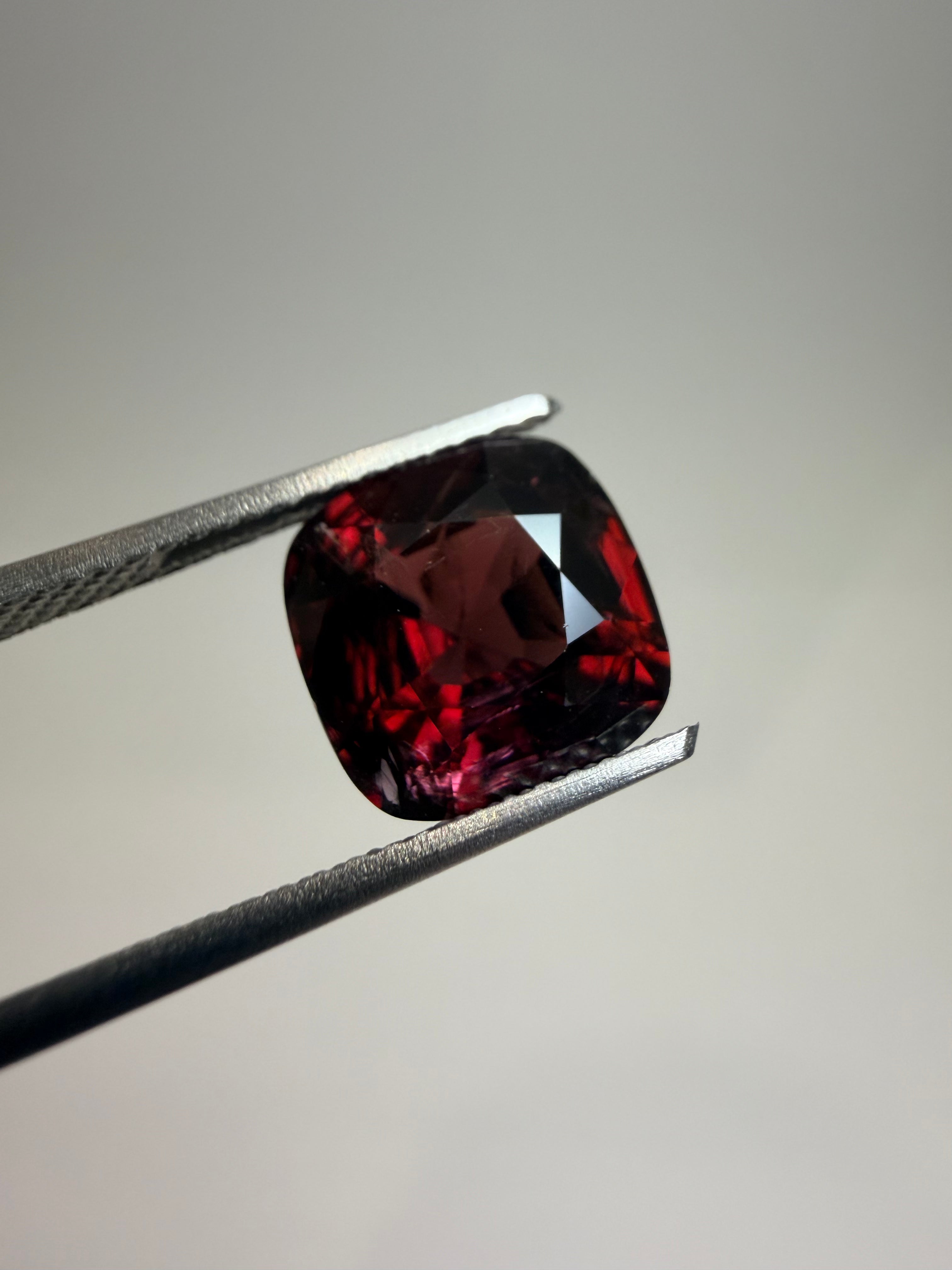 Natural untreated dark-red spinel, 3.55 ct cushion, Luc Yen Vietnam