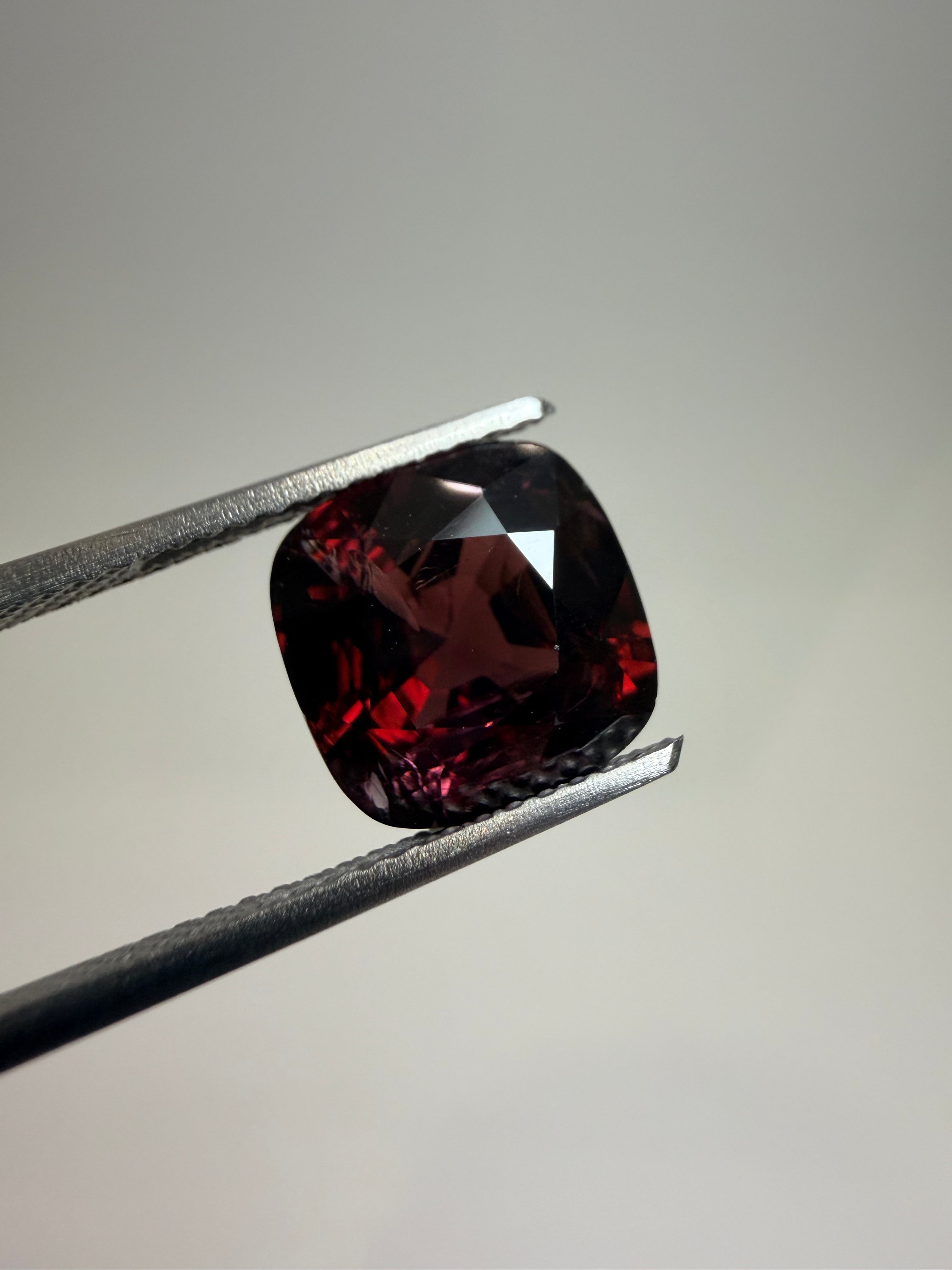 Natural untreated dark-red spinel, 3.55 ct cushion, Luc Yen Vietnam